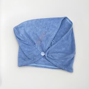 Sleeke Microfiber Hair Drying Towel Wrap Blue Quick Dry Button Cap Soft